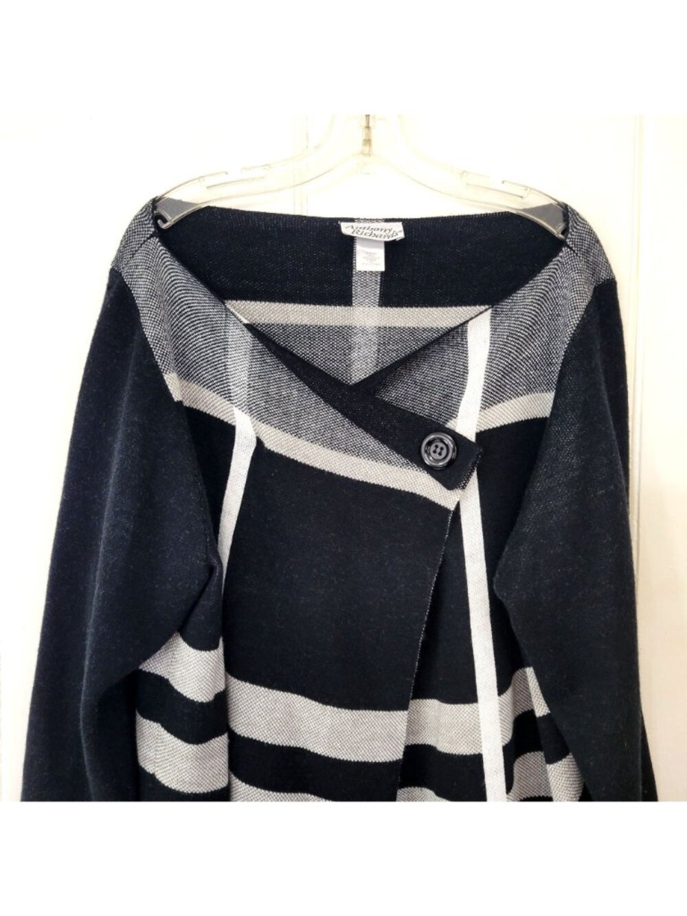 Anthony Richards Womens Striped Open-Front Cardigan Size 2X Black & White - Picture 4 of 4